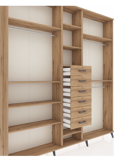 Arges Dolap 10 Raflı 6 Çekmeceli 3 Askılı 220x30x243 Çam-çam/çam Atlas Çam/atlas Çam