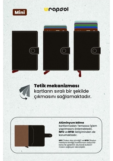 Wrapsol Mekanizmalı Cüzdan Tekli Kahve Karbon Akıllı Kartlık Siyah