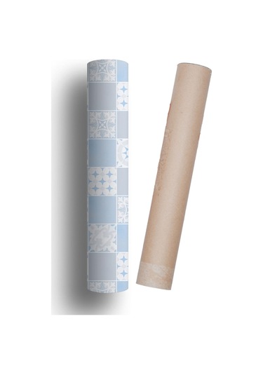 Tezgah Arası Mutfak Kendinden Yapışkanlı Folyo Kaplama Modern Fayans Desen Mavi 60cmx100cm