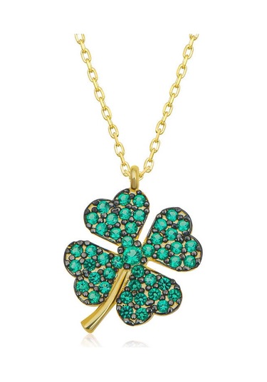 Blackcraft 925 Ayar Gümüş Gold Dört Yapraklı Yonca Kadın Gümüş Kolye Koleksiyon