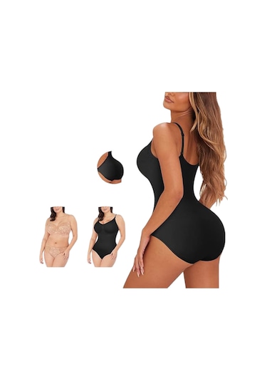 Tezzgelsin Kadın İnce Askılı Çıtçıtlı Slip Body Korse Siyah