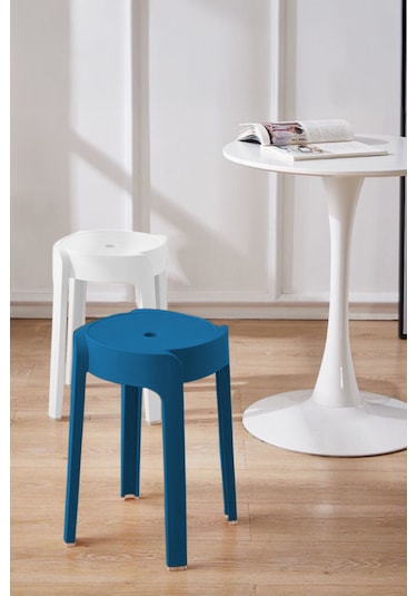 Kaymaz Ayaklı İçiçe Geçebilen Plastik Tabure 4adet-lacivert Beyaz