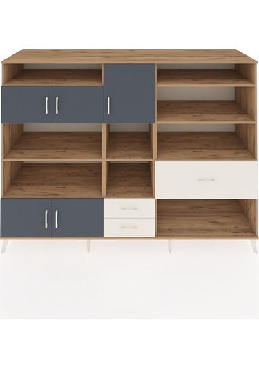 Kronos Dolap 13 Raflı 3 Çekmeceli 5 Kapaklı 220x59x163 Çam-antras Çam-antrasit/aytaşı