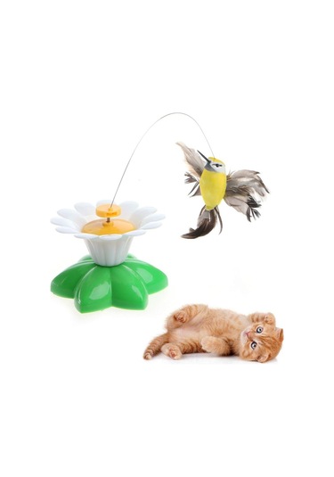 Pribor Hareketli Kedi Oyuncağı Dönen Kuş Başlıklı Pille Çalışır