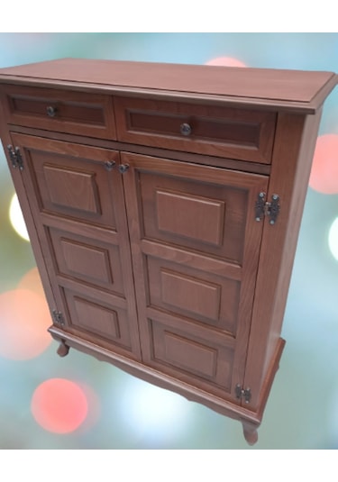 Bengi Ayakkabılık Kareli Çok Amaç Model Parlak Ceviz 2 Kapaklı