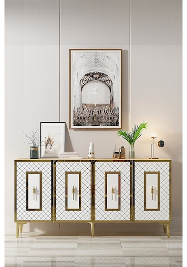 Ka1510dbg Puma Konsol, Tv Sehpası Safirmeşe-beyaz-gold 150cm Safirmeşe-beyaz-gold