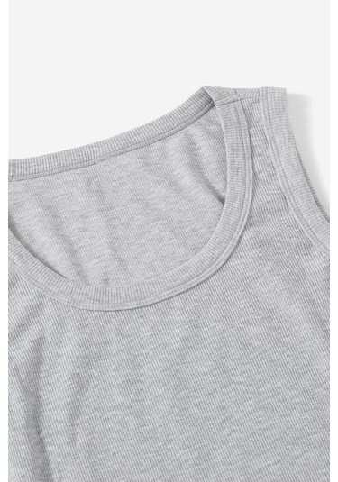 Merry See Düz Renk Kadın Kolsuz Bluz Crop Top Gri