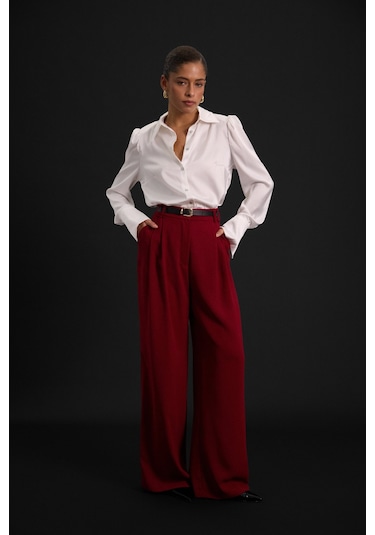 Sateen Luna Krep Pantolon - Bordo-136966 Bordo
