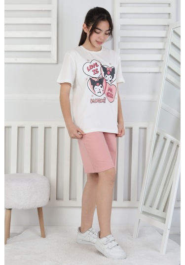 Love Is Kız Çocuk Üst Süprem Alt 2 İp Şort Takım Pudra