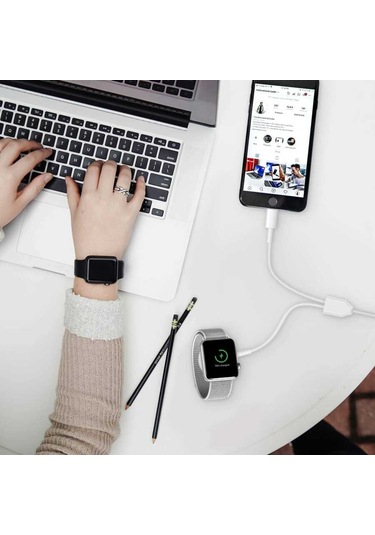 Mobilefix Beyaz Akıllı Saat Wireless To Lightning Type-c Şarj Kablosu 1.2m