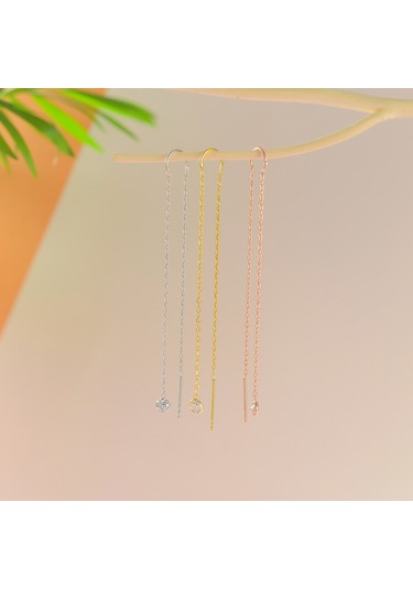 Queen Silver Jewelry 925 Ayar Gümüş Yuvarlak Küçük Taş Sallantılı Küpe Altın