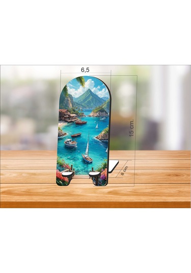 2 Adet Deniz Manzaralı Ahşap Telefon Tutucu Masaüstü Telefon Çok Renkli