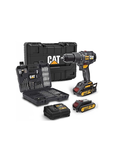 Cat Dx12set 18volt/2.0ah Li-ion Çift Akülü Kömürsüz Profesyonel Şarjlı Darbeli Matkap + Da01903 201 Parça Delme/vidalama Uç Seti