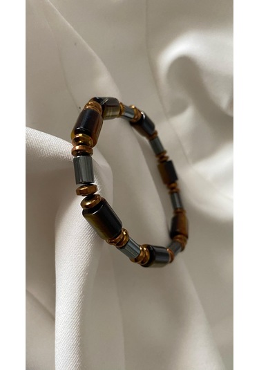 İlknur Doğal Taş Evi Hematit Ve Kaplangözü Taşı Bileklik Sarı - Kahverengi