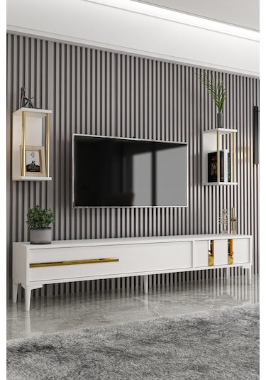 Givayo Mobilya Lükens Tv Ünitesi Beyaz Gold 180 Cm