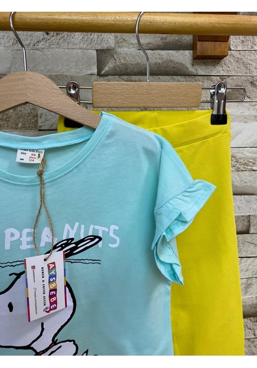 Aysbebe Tişört + Kapri Tayt Kız Çocuklar İçin Yazlık Takım Yeşil 1411-1544