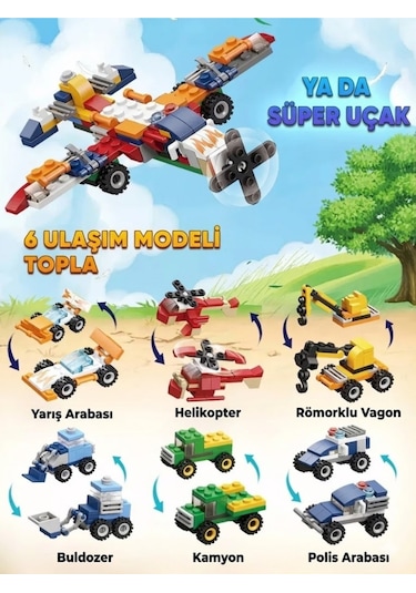 315 Parça 12+2 Araca Dönüşebilen İş Makineleri Ve Araçlar Yapı Blok Seti - Eğitici Oyuncak