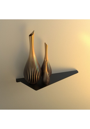 Modern Dekoratif Duvar Rafı, Siyah Metal, 30x130x380mm, Kitaplık Ve Vazo Rafı Siyah