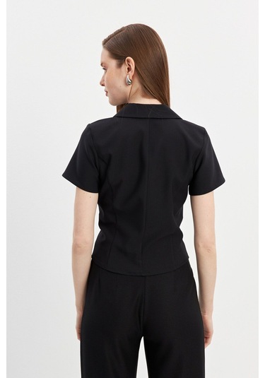 Stella Pulvis Siyah Fermuarlı Slim Fit Kuplu Bluz