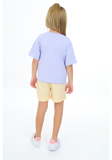 Toontoy Kız Çocuk Baskılı Şortlu Takım Koyu Mavi