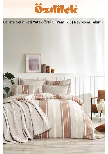 Özdilek Calista 7 Parça Yatak Örtülü Pamuklu Gelin Seti-bej Bej