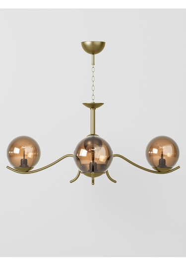 Merla 3'lü Eskitme Bal Rengi Camlı Avize