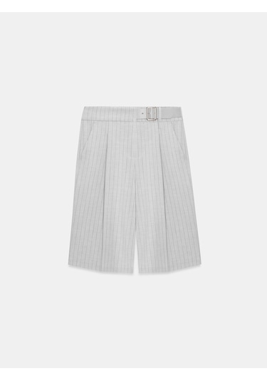 Dilvin 72637 Çizgili Kemerli Bermuda-gri Gri