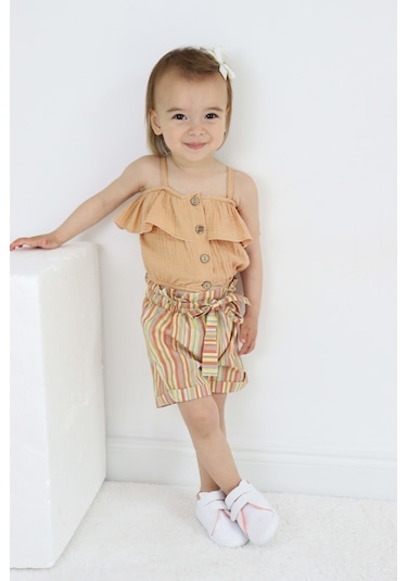 Kız Çocuk Askılı Şortlu Pamuklu Yazlık Takım Tf7322 001