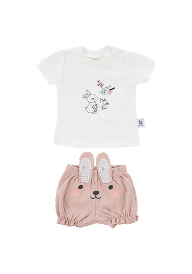 Gezenbebe Hero Kısa Kol Desenli Bebek T-shirt Ve Nakışlı Şort Seti Pembe