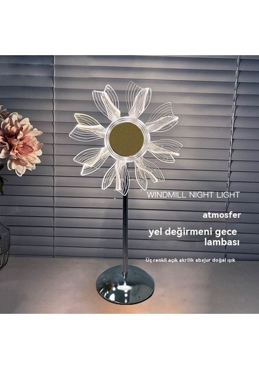 Didadodo Yaratıcı Ayçiçeği Masa Lambası-yel Değirmen, Elegant Yatak Odası Atmosferi Gümüş