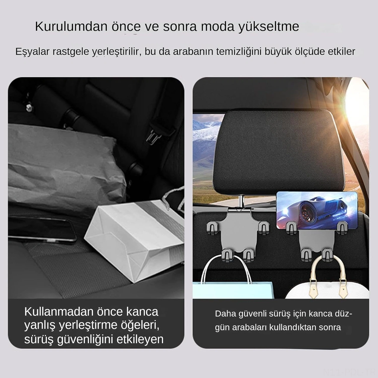 Padalink Oto Arka Koltuk Mutfakçı Kanca - Abs Malzeme 4'lü Fonksiyonlu Oto Aksesuarı, Çanta Şemsiye Geri Tutucu, Yıkama Yok Kurulum