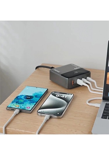 65w Masaüstü 4 Portlu Hızlı Şarj Cihazı İstasyonu 2xusb-a, 2xtype-c Giriş,1,5 Mt. Kablo 1.5