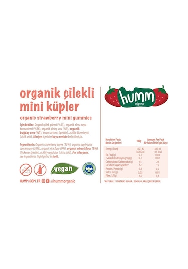 Humm Organik Çilekli Vegan Mini Küpler 30gr