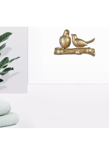 Suntek Kuşlar Ağaç Dalı Askı Ev Dekoratif Takı Yatak Odası Dolap Askı Altın Çok Renkli