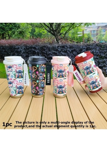 Trendooze Gaojunshop01 Disney Stitch 18oz Çift Katlı Vakumlu Paslanmaz Çelik Termos, Unik Tasarım Pembe Pembe