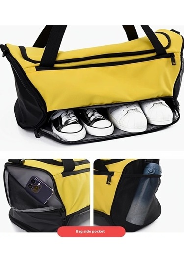 Sandwich Motion003 Kişiselleştirilebilir Büyük Kapasiteli Spor Bagaj Çantası Islak Kuru Bölmeli Siyah Siyah