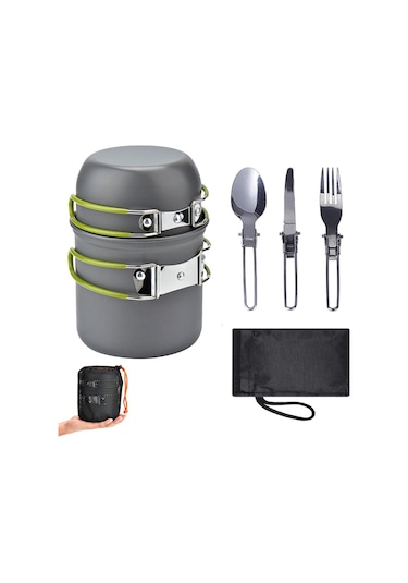 Ultra Hafif Kamp Tencere Seti Yeşil Yeşil