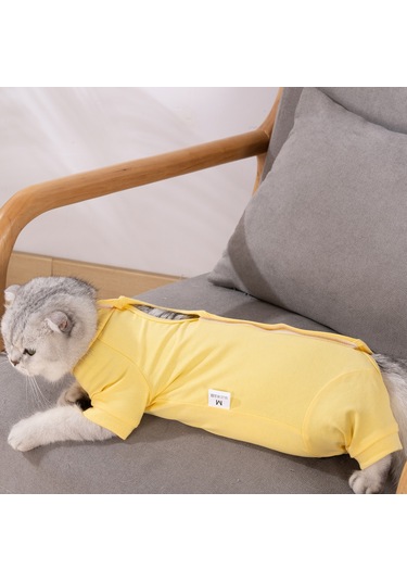 Geeksen Kedi Ameliyat Sonrası Kıyafeti - Yara Koruması Ve Yalama Engeli - Modal Dokuma - Sarı - S Ya001j061