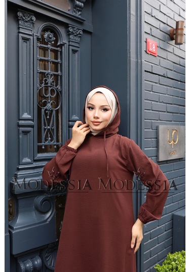 Kadın Kahve Aerobin Uzun Kapşonlu İkili Takım T0218 Kahve Kahverengi