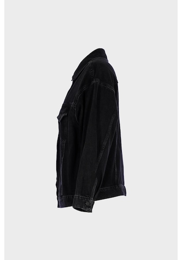 Antrasit Patı Düğmeli Oversize Jean Ceket C 4538-245 Antrasit