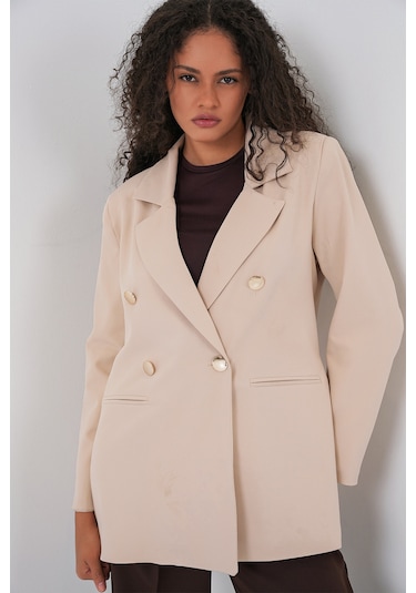Bigdart Kadın Kruvaze Yaka Blazer Ceket 0722 - Krem