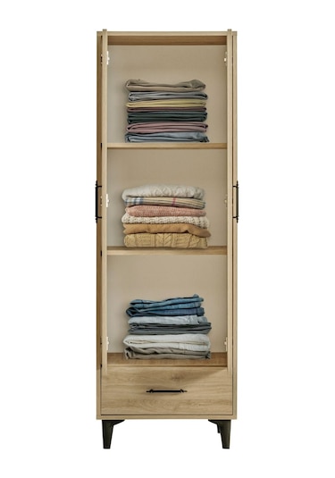 Dolap, Blesk 2 Kapaklı Çekmeceli Raflı Ceviz Dolap Gardırop