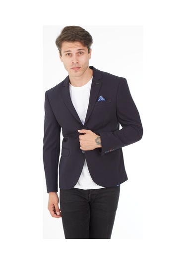 Sposo 5116 Dar Kalıp Örme Kumaş Lacivert Erkek Blazer Ceket Lacivert