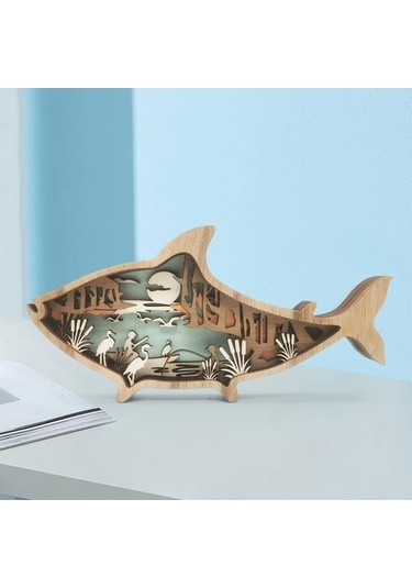 Opulentliving Ahşap Deniz Hayvanları Figür Süsü, Masaüstü, 23,2x11,4x2,5cm, Ev Dekoru 23,2x11,4x2,5cm