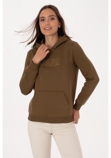 U.S. Polo Assn. Kadın Haki Şardonlu Kapüşonlu Basic Sweatshirt 50313566-VR027