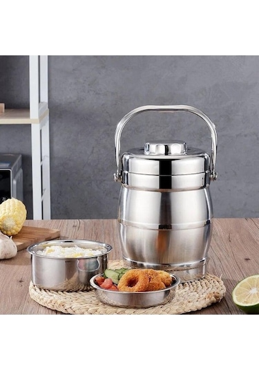 Novahub Çift Katmanlı Vakum Kutu, 2.4l Piknik Tencere, Paslanmaz Çelik, Isı Yalıtım, Gümüş Renk Gümüş