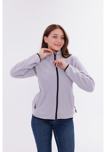 Monox Kadın Slim Fit Tam Fermuarlı Polar Ceket Gri