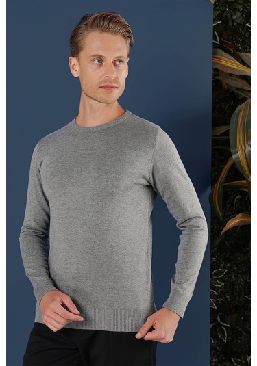 Tr 858 Slim Fit Gri Klasik Triko Gri