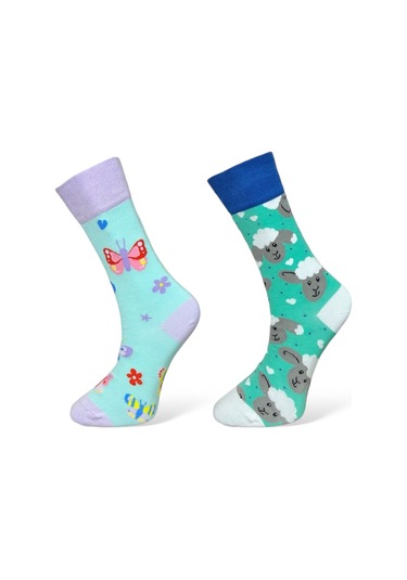 2'li Unısex Kelebek Ve Kuzu Tasarımlı Esnek Nem Alabilen Pamuklu Spor Soket Çoraplar Çok Renkli