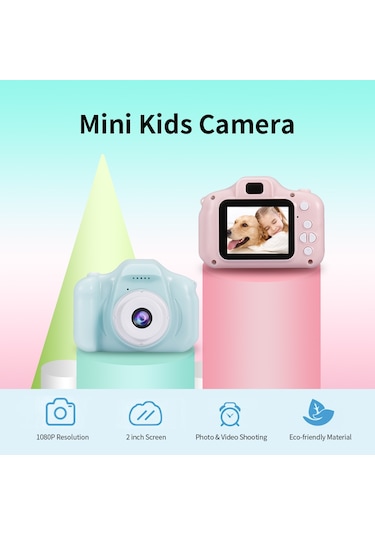 X2 Mini Çocuk Kamerası 2 İnç Hd Renkli Ekran Şarj Edilebilir Mini Kamera Video Kamera 32 Gb Hafıza Kartı İle Sevimli Kamera Pembe